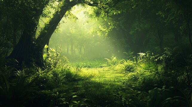 Misty forest glade at dawn — the natural sanctuary Valen recreates in VR